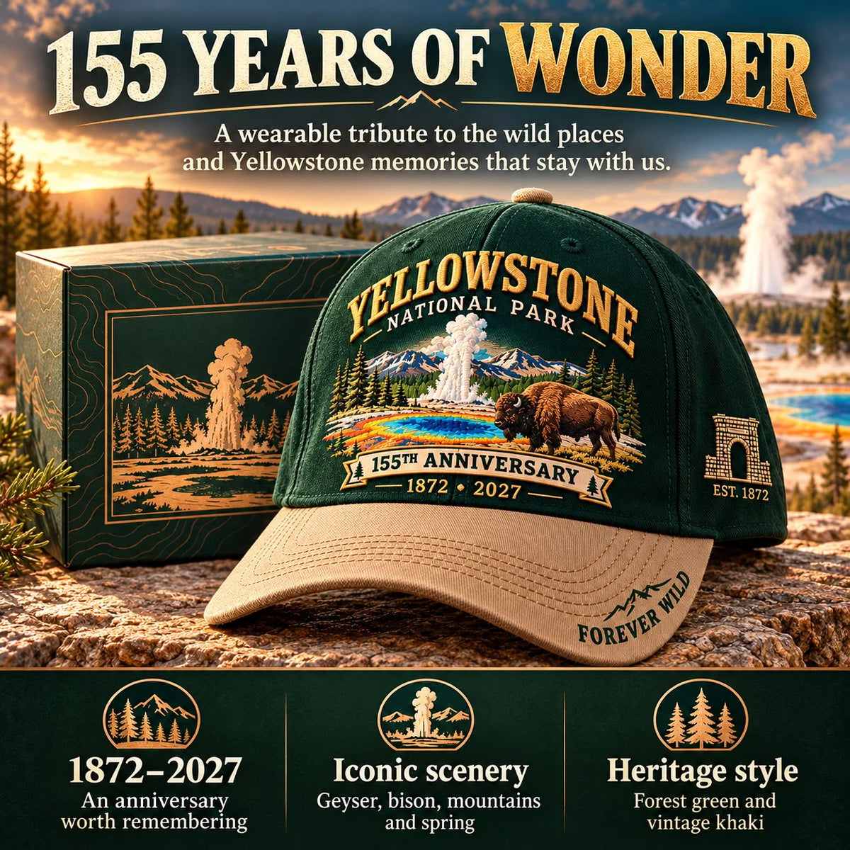 🦬Yellowstone National Park 155th Anniversary 1872-2027 Commemorative Cap