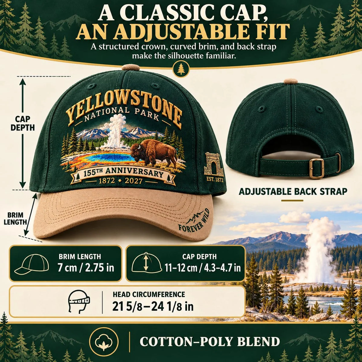 🦬Yellowstone National Park 155th Anniversary 1872-2027 Commemorative Cap