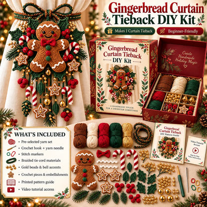 ⏳ Last Day 49% OFF – 🎄 Christmas Crochet Curtain Tieback DIY Kit | Beginner-Friendly Options, 8 Festive Designs 🧶