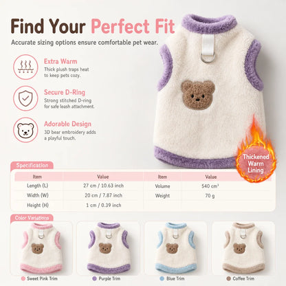 📢📢 50% OFF🐶Cozy Winter Pet Vest – Soft Plush with Adorable Bear Embroidery