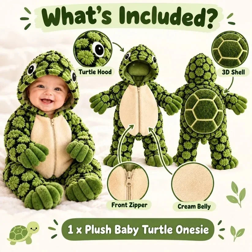 🐢 Ultra-Soft Baby Turtle Onesie – Cozy & Warm, Skin-Friendly Plush, Easy-Zip Diaper Changes & Adorable 3D Shell Design