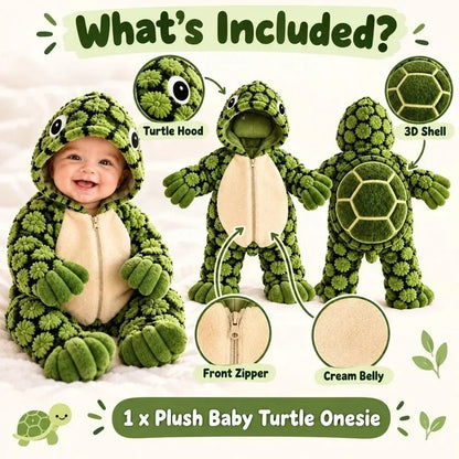 🐢 Ultra-Soft Baby Turtle Onesie – Cozy & Warm, Skin-Friendly Plush, Easy-Zip Diaper Changes & Adorable 3D Shell Design