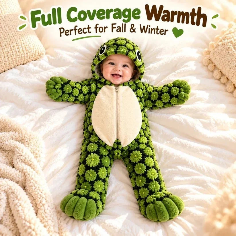 🐢 Ultra-Soft Baby Turtle Onesie – Cozy & Warm, Skin-Friendly Plush, Easy-Zip Diaper Changes & Adorable 3D Shell Design