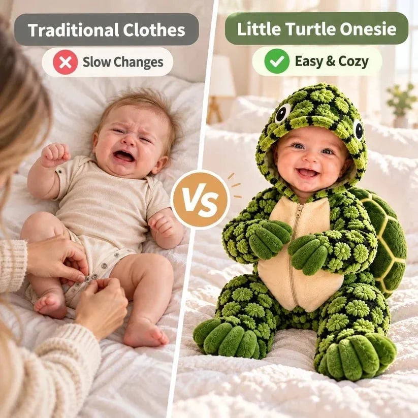 🐢 Ultra-Soft Baby Turtle Onesie – Cozy & Warm, Skin-Friendly Plush, Easy-Zip Diaper Changes & Adorable 3D Shell Design