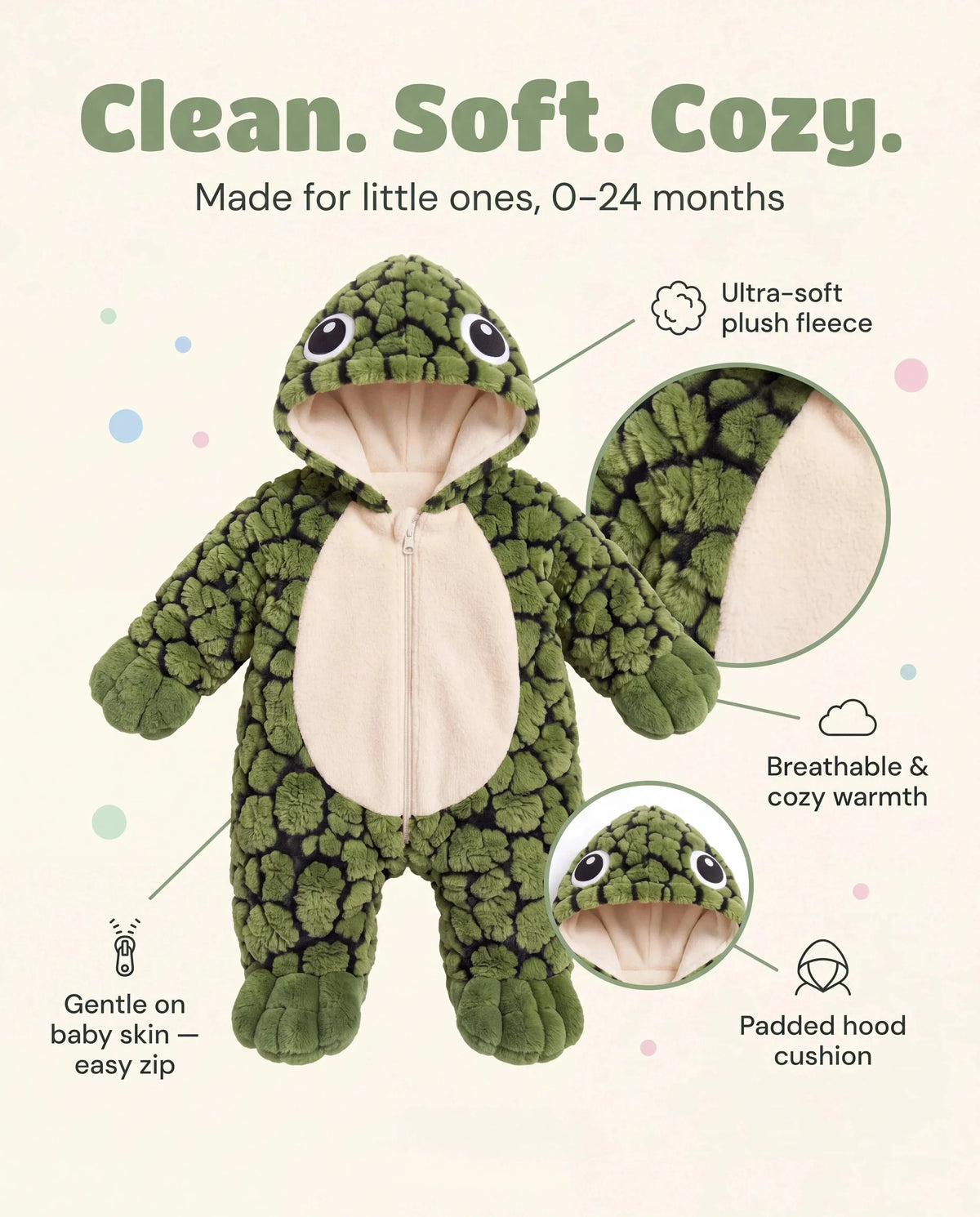 🐢 Ultra-Soft Baby Turtle Onesie – Cozy & Warm, Skin-Friendly Plush, Easy-Zip Diaper Changes & Adorable 3D Shell Design
