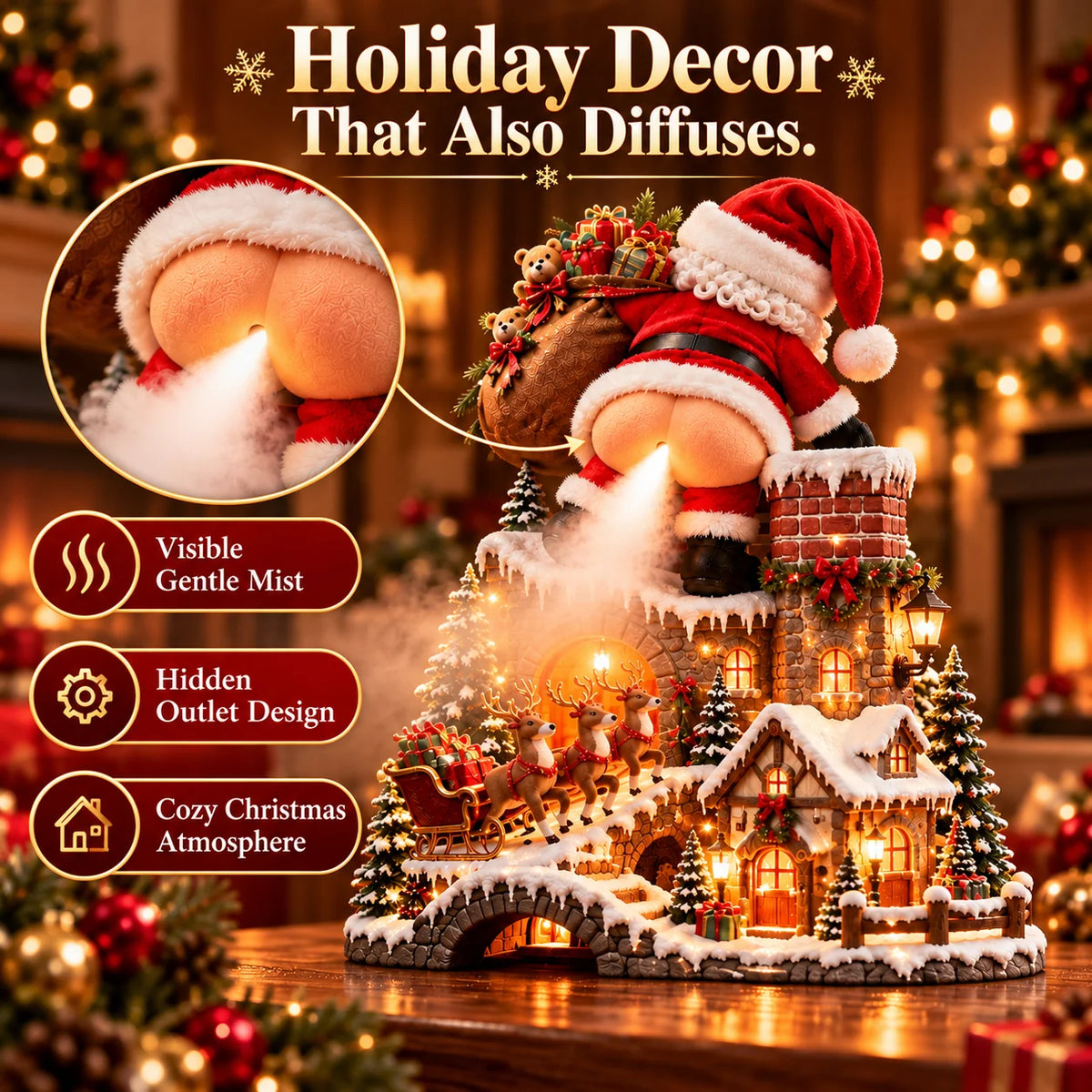 🎅 Santa’s Cheeky Christmas Village – Lighted Aroma Diffuser with Funny Santa Mist & Magical Holiday Glow
