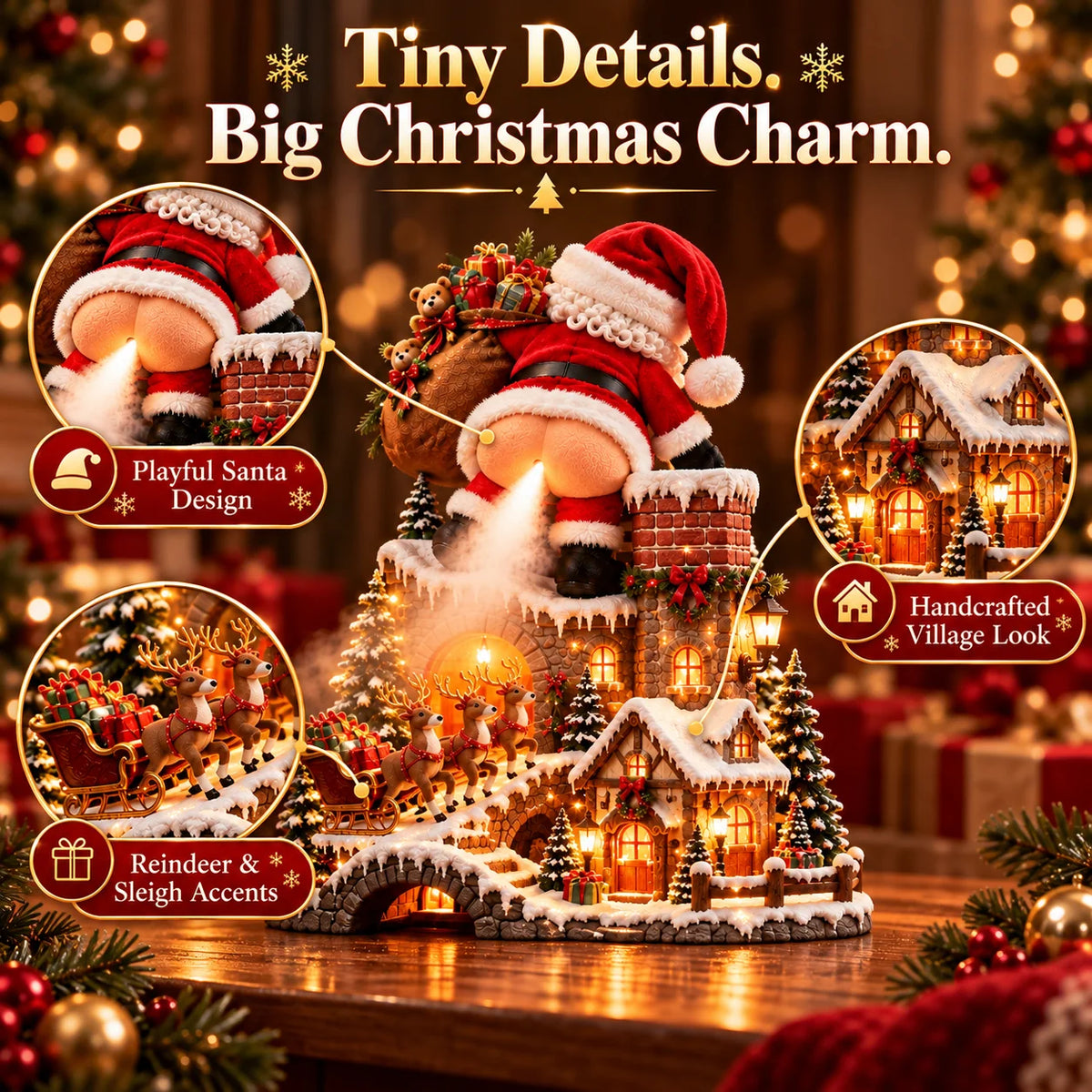 🎅 Santa’s Cheeky Christmas Village – Lighted Aroma Diffuser with Funny Santa Mist & Magical Holiday Glow