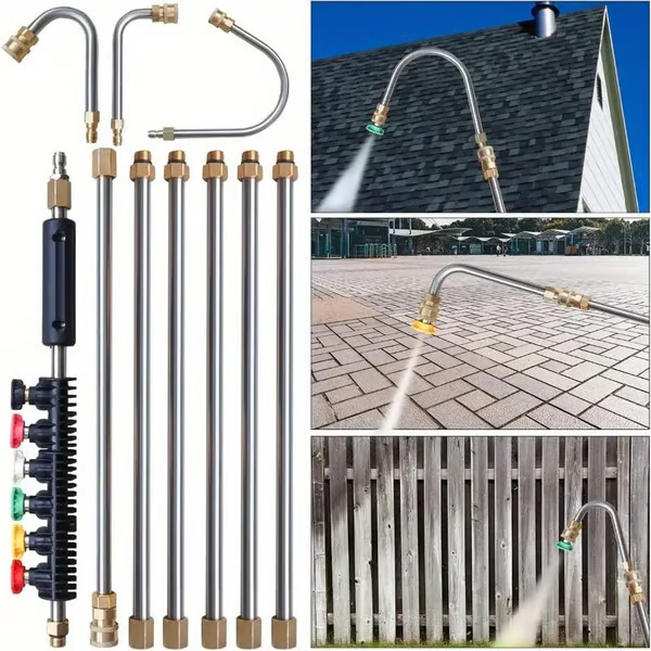 🧹Stainless Steel Power Washer Wand, Angled Extension Lance for Roof Gutter Car Cleaning 💦