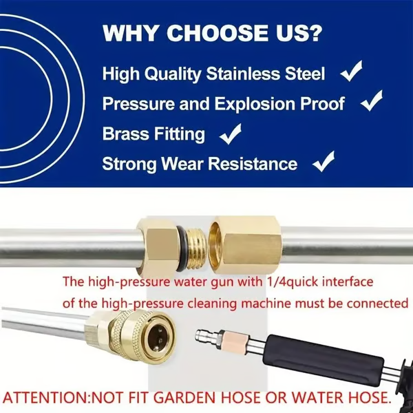 🧹Stainless Steel Power Washer Wand, Angled Extension Lance for Roof Gutter Car Cleaning 💦