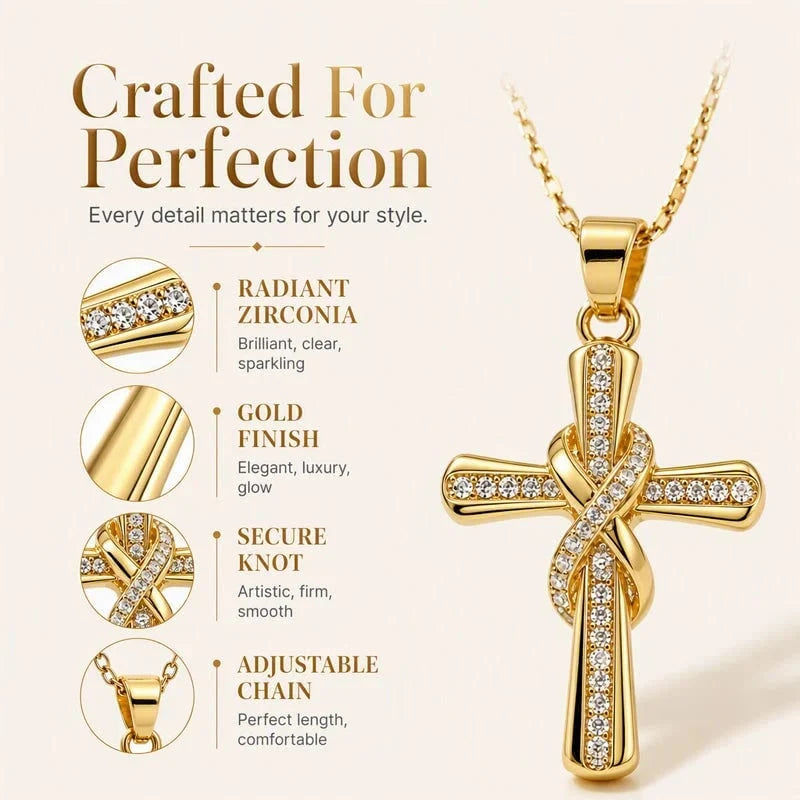 Women's Sparkling Twisted Knot Cross Pendant Necklace – Elegant Faith-Inspired Design with Brilliant Shine ✨