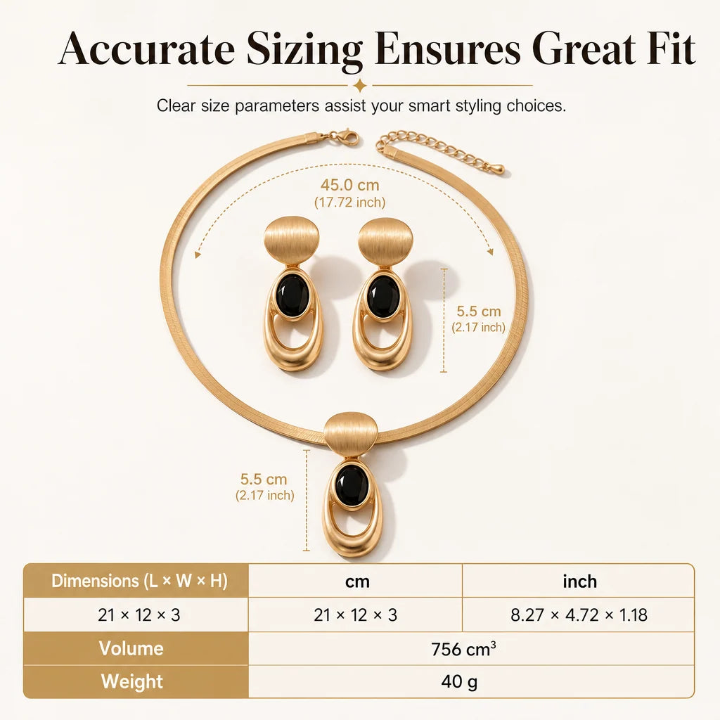 📢📢 50% OFF✨ Vintage Choker & Earring Set – Brushed Gold-Tone Finish & Black Stone Accents for Elegant Evenings