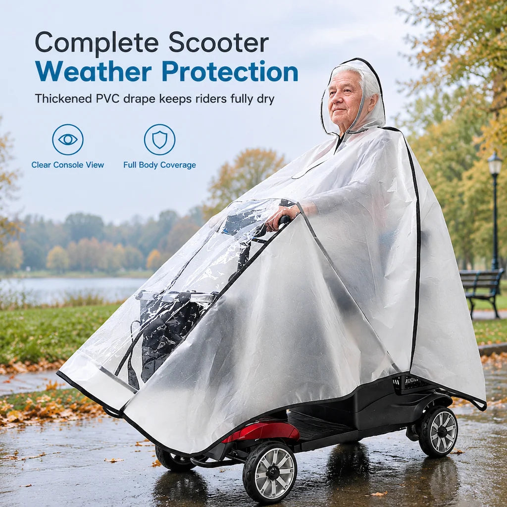 🔥Hot Sale☔Thickened Extra Large Waterproof PVC Cover and Poncho for Senior Mobility Scooters and Four Wheel Electric Vehicles