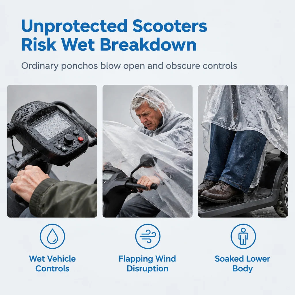 🔥Hot Sale☔Thickened Extra Large Waterproof PVC Cover and Poncho for Senior Mobility Scooters and Four Wheel Electric Vehicles
