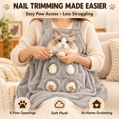 Cat Grooming Apron with Paw Openings – Hands-Free Cat Nail Trimming Holder for Easier At-Home Grooming