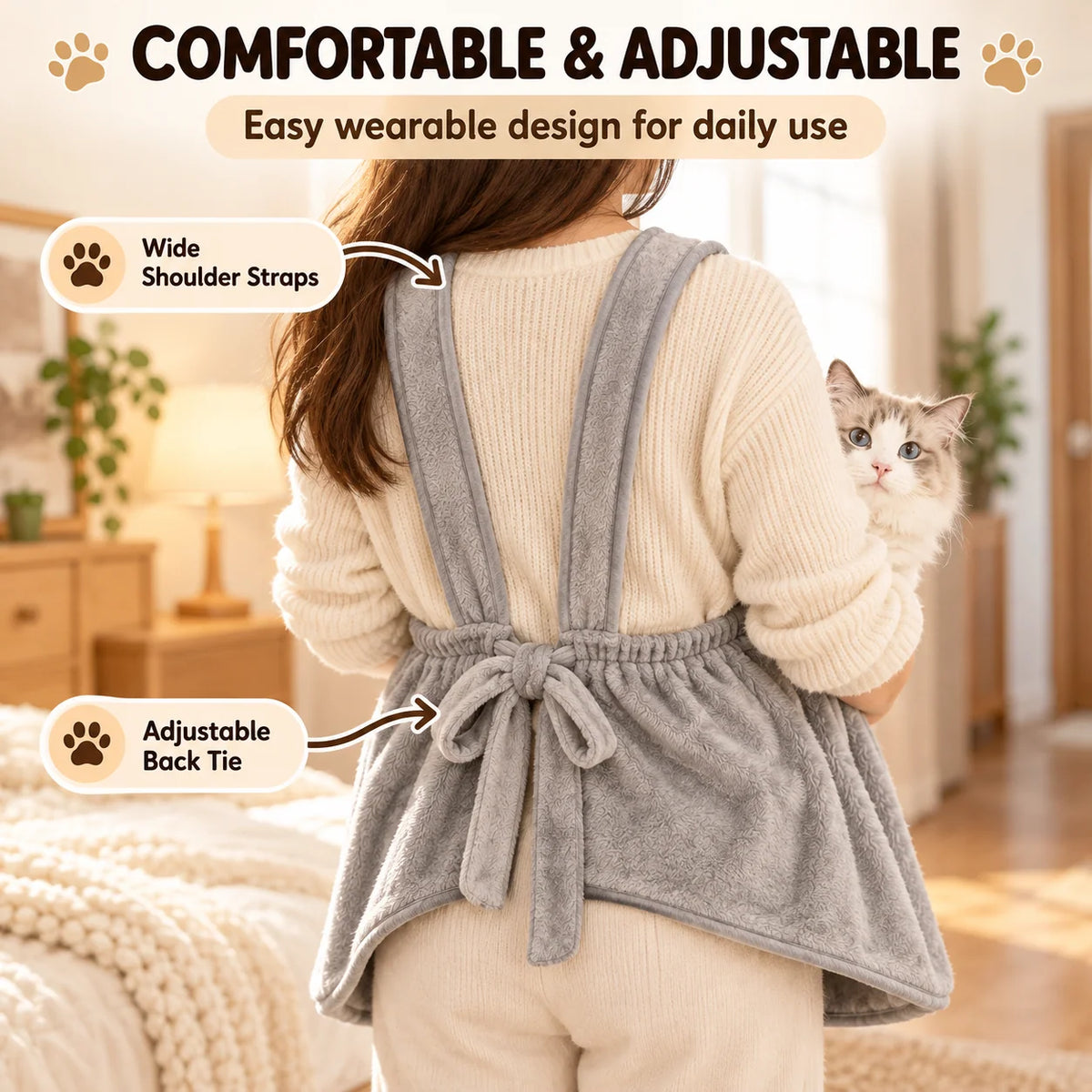 Cat Grooming Apron with Paw Openings – Hands-Free Cat Nail Trimming Holder for Easier At-Home Grooming