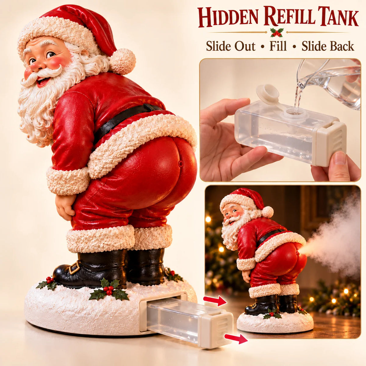 🎅💨 Santa’s Silly Surprise™ – Funny Christmas Mist Humidifier & Holiday Decor