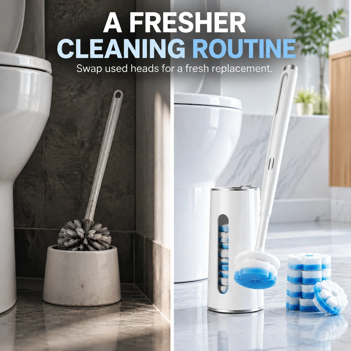 🧼 Disposable Toilet Brush Cleaning System with Replaceable Heads & Storage Holder