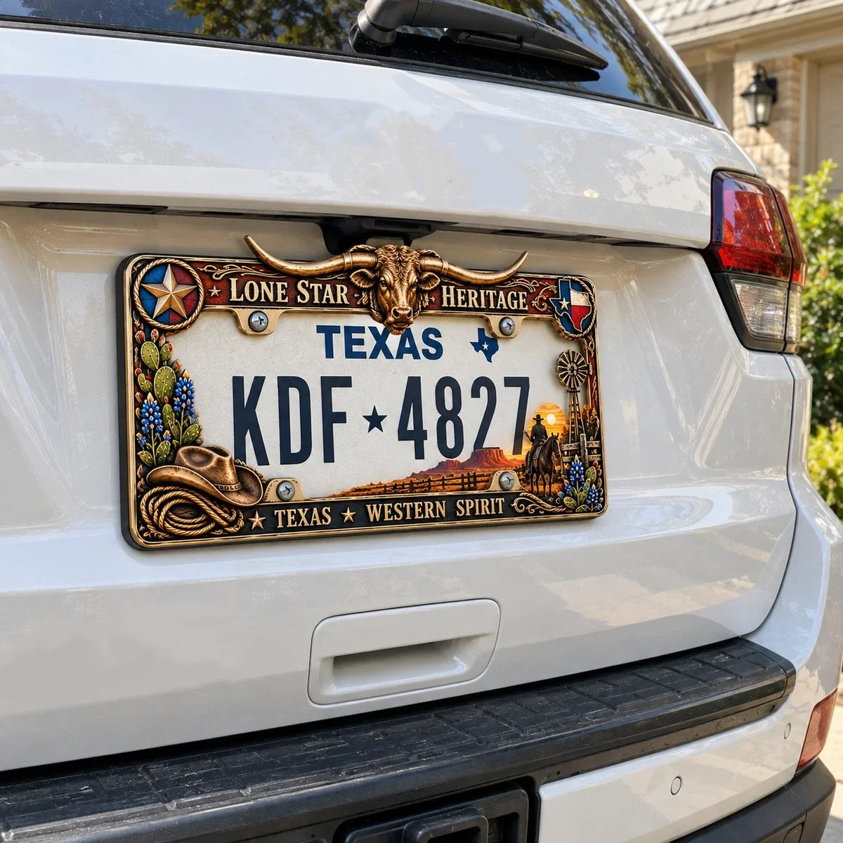 🐂 Texas Longhorn 3D Metal License Plate Frame & Hitch Cover Set – Vintage Western Cowboy Truck Decor & Gift