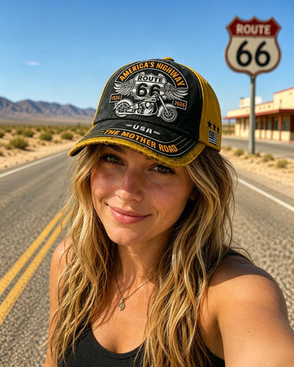 🏍️ 49% OFF Today | Retro Route 66 Anniversary Baseball Cap 🧢 100% Cotton Casual Travel Hat