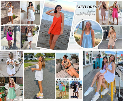 🔥Women's Sleeveless Sports Dress - Athletic V-Neck Spaghetti Strap Mini Sundress