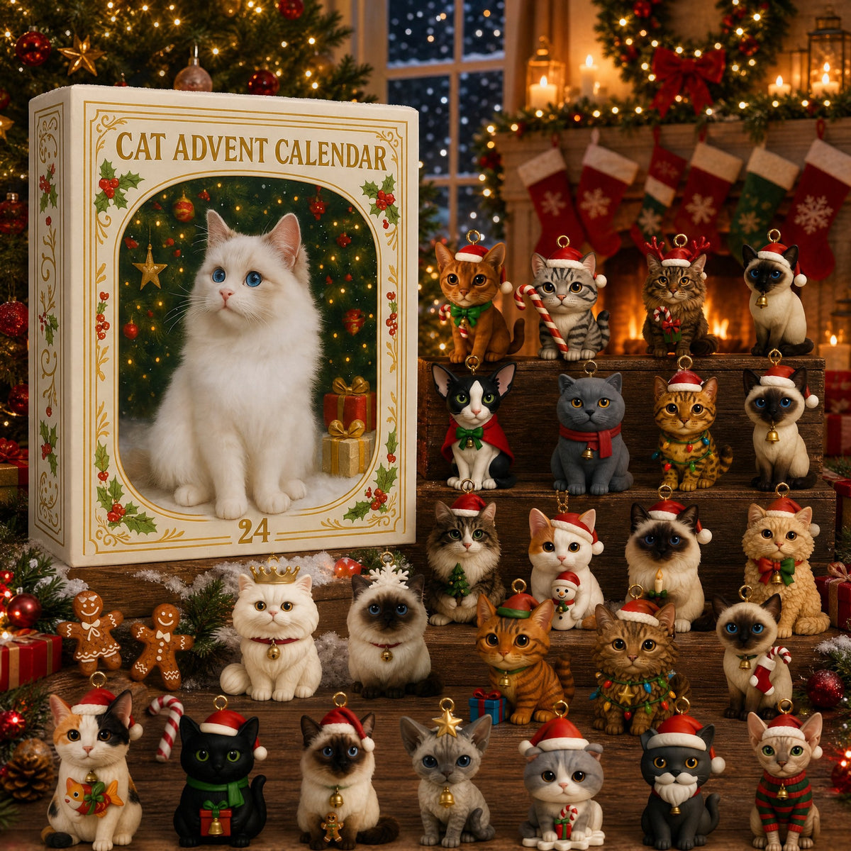 Complete festive cat collection beside the Cat Advent Calendar