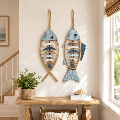 🐟✨ Lighted Coastal Rope Fish Wall Hanging