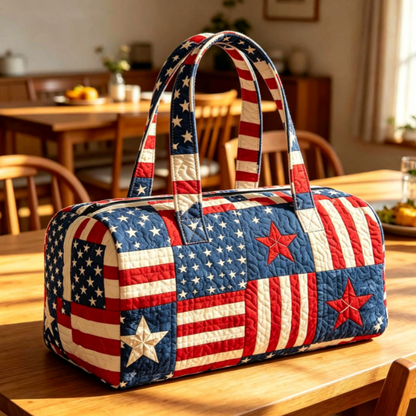 🦅👜Handcrafted American Flag Quilted Tote – 3D Floral Patriotic Shoulder Bag🌸