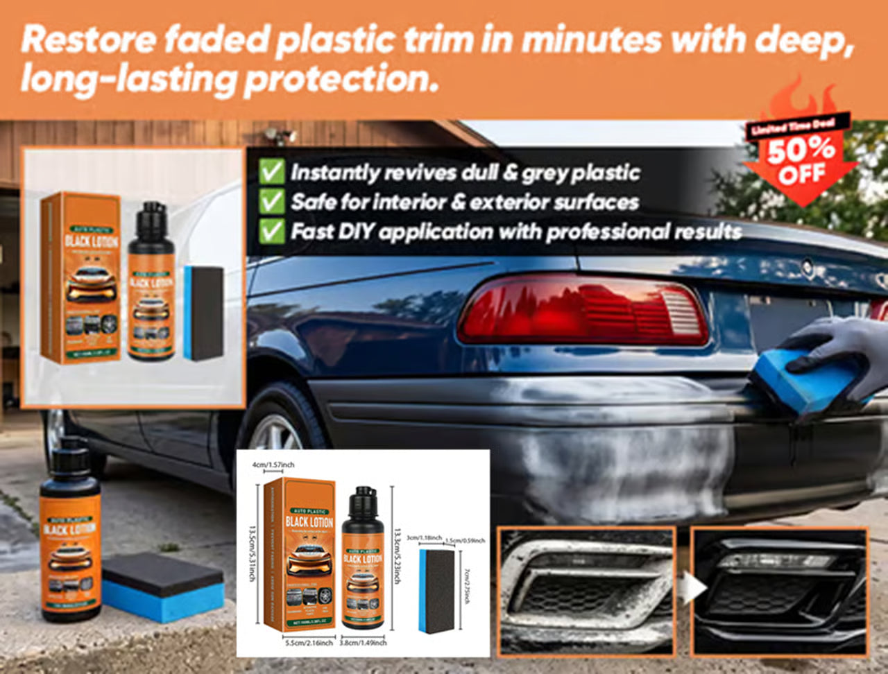 ⚡ 2026 New Upgrade! 🚗🧴Plastic Restorer for Cars – Interior Trim Cleaner, Stain Remover & Deep Black Shine Restoring Spray