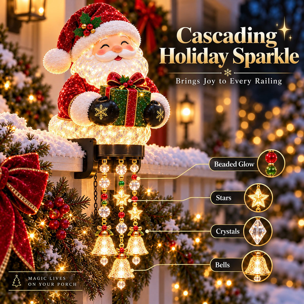 🎄 Christmas Porch Railing Lights – 4 Festive Character Designs