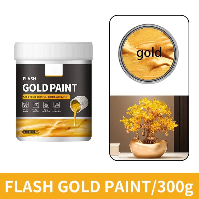 💐 49% OFF Today | Water-Based Flash Gold Paint 🎨 Metallic Shine for Canvas, Wood & Ceramic
