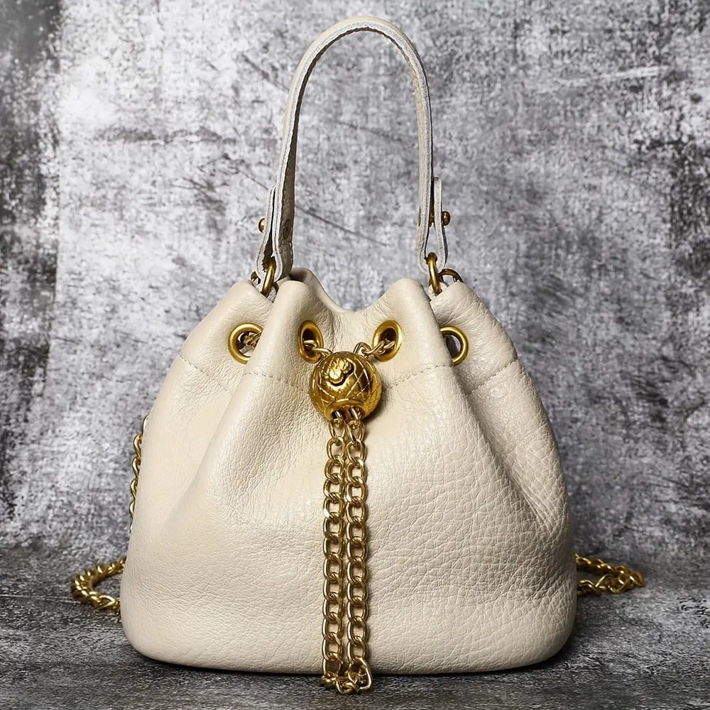 🍂Genuine Leather Bucket Bag 👜 Shoulder Bag with Chain Strap for Women