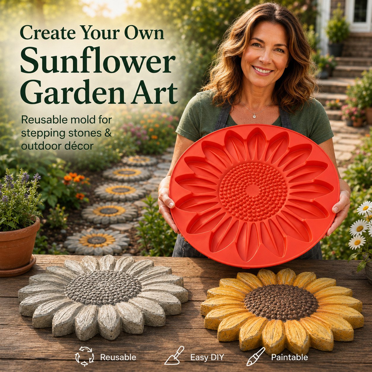 Limited Time Offer SAVE 50%🔥Reusable Sunflower Stepping Stone Mold