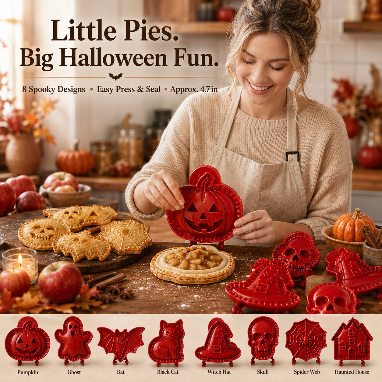 🎃 8-Piece Halloween Mini Hand Pie Mold Set – Spooky Pastry Cutters & Presses