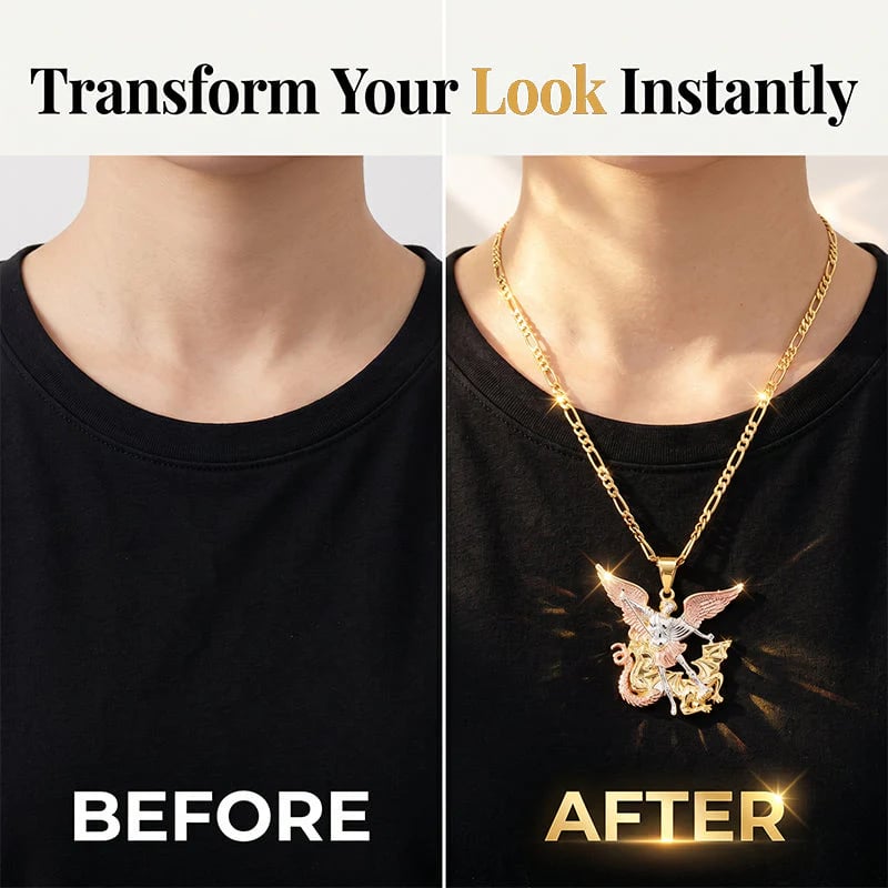 🎁50% OFF💥Tri-Tone Angel Guardian Pendant Necklace ✨💛🪽