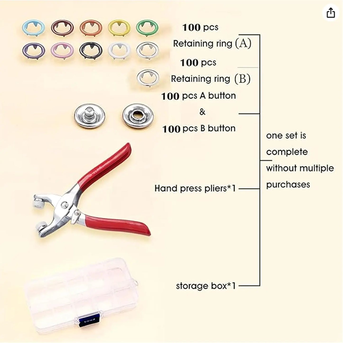 🔥HOT SALE 49% OFF✨100 pcs Invisible Colored Metal Buckle & Manual Pressure Pliers Kit