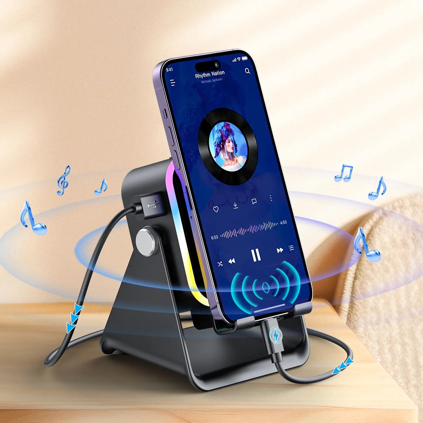 3-in-1 Wireless Speaker Phone Stand with Power Bank
