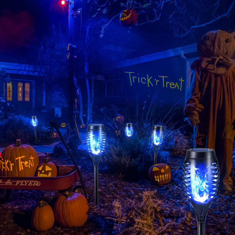Halloween Outdoor Solar Flickering Flame Torch Lights Waterproof Garden Yard Pathway Decor