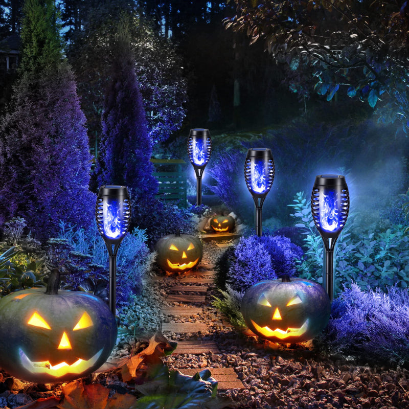Halloween Outdoor Solar Flickering Flame Torch Lights Waterproof Garden Yard Pathway Decor