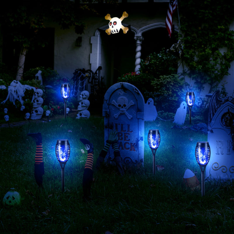 Halloween Outdoor Solar Flickering Flame Torch Lights Waterproof Garden Yard Pathway Decor