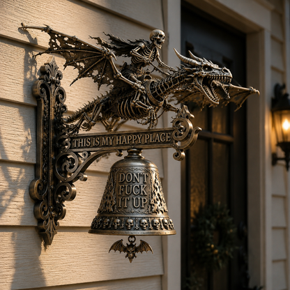 🐉 Skull Dragon Rider Bell – “This Is My Happy Place” Wall Bell