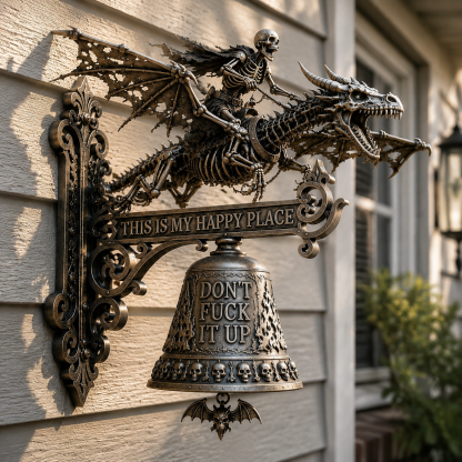 🐉 Skull Dragon Rider Bell – “This Is My Happy Place” Wall Bell