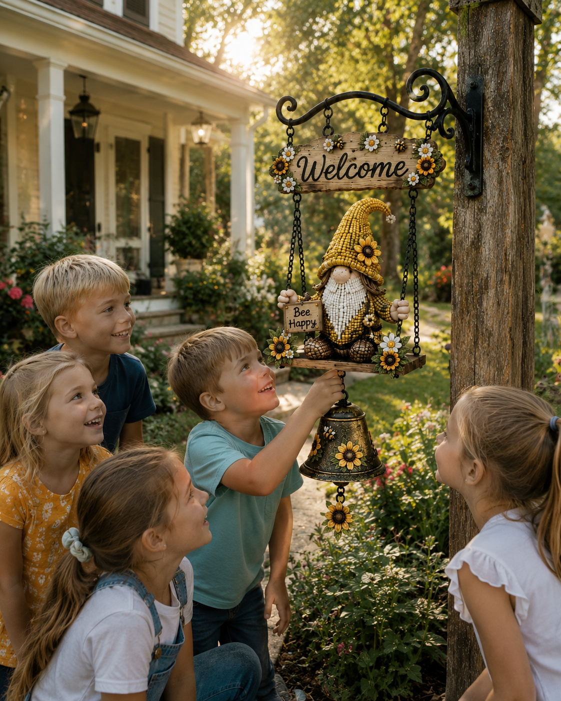 Rustic Garden Gnome Bell – Bee-Themed Farmhouse Outdoor Decor 🌼