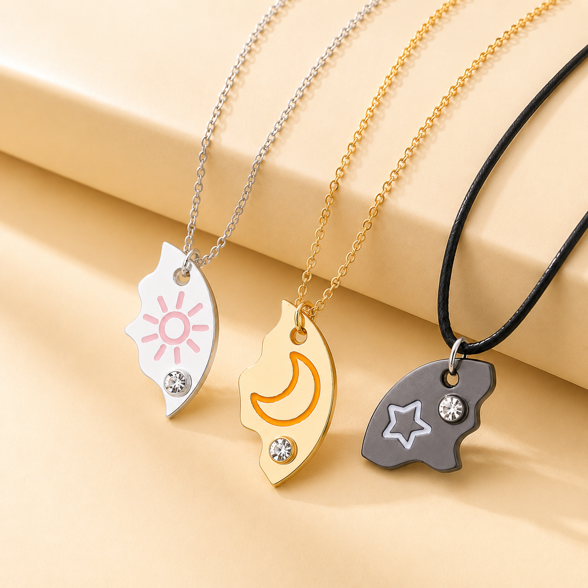 💕Magnetic Rhinestone Star, Moon & Sun Necklaces (3pc) – Connect as One