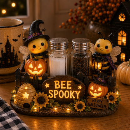 Lighted Halloween Salt & Pepper Shaker Holder Set