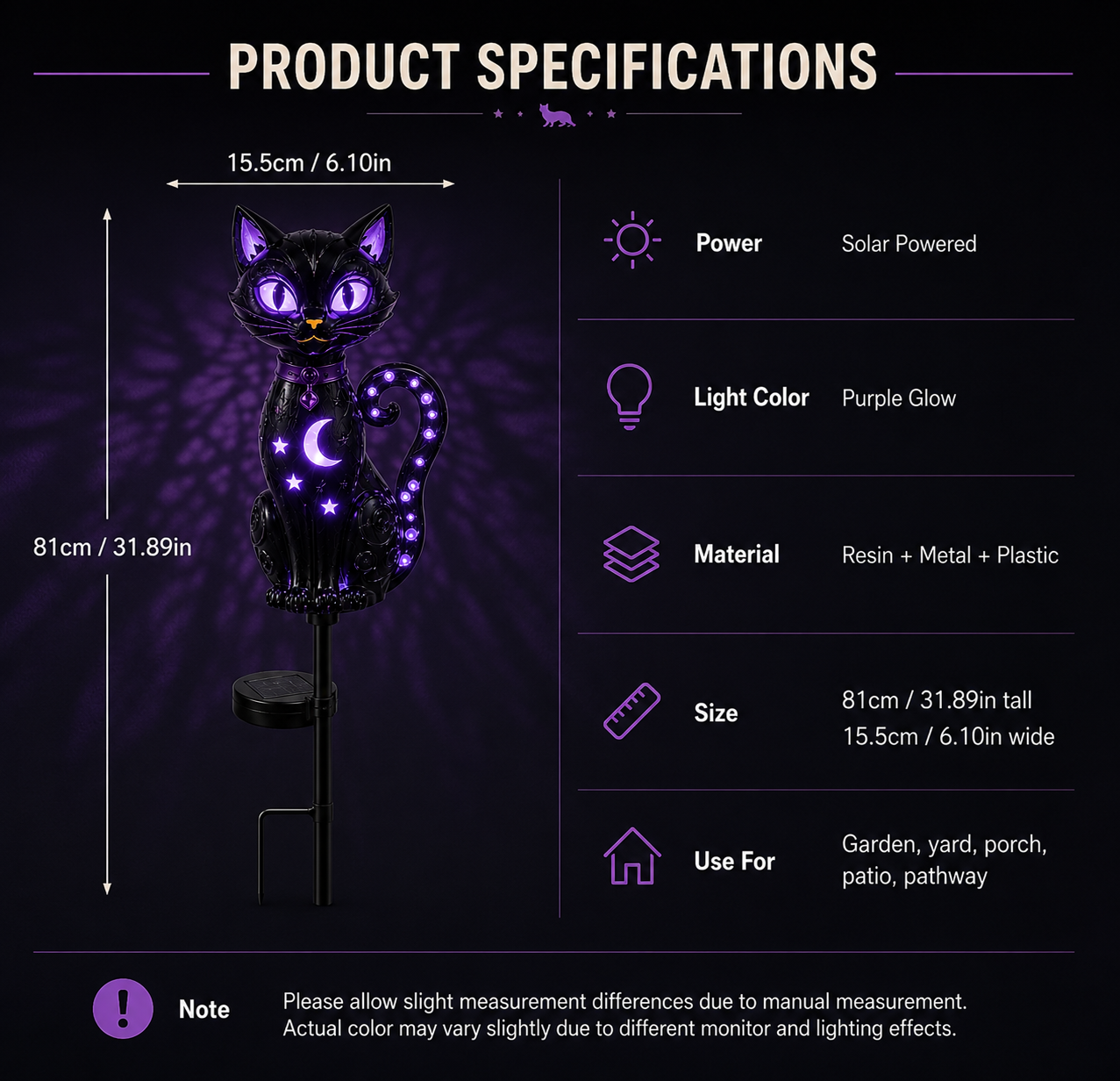 🔥 Get Ready for Spooky Season 🎃 Solar Black Cat Purple Glow Outdoor Garden Stake Light 💜✨