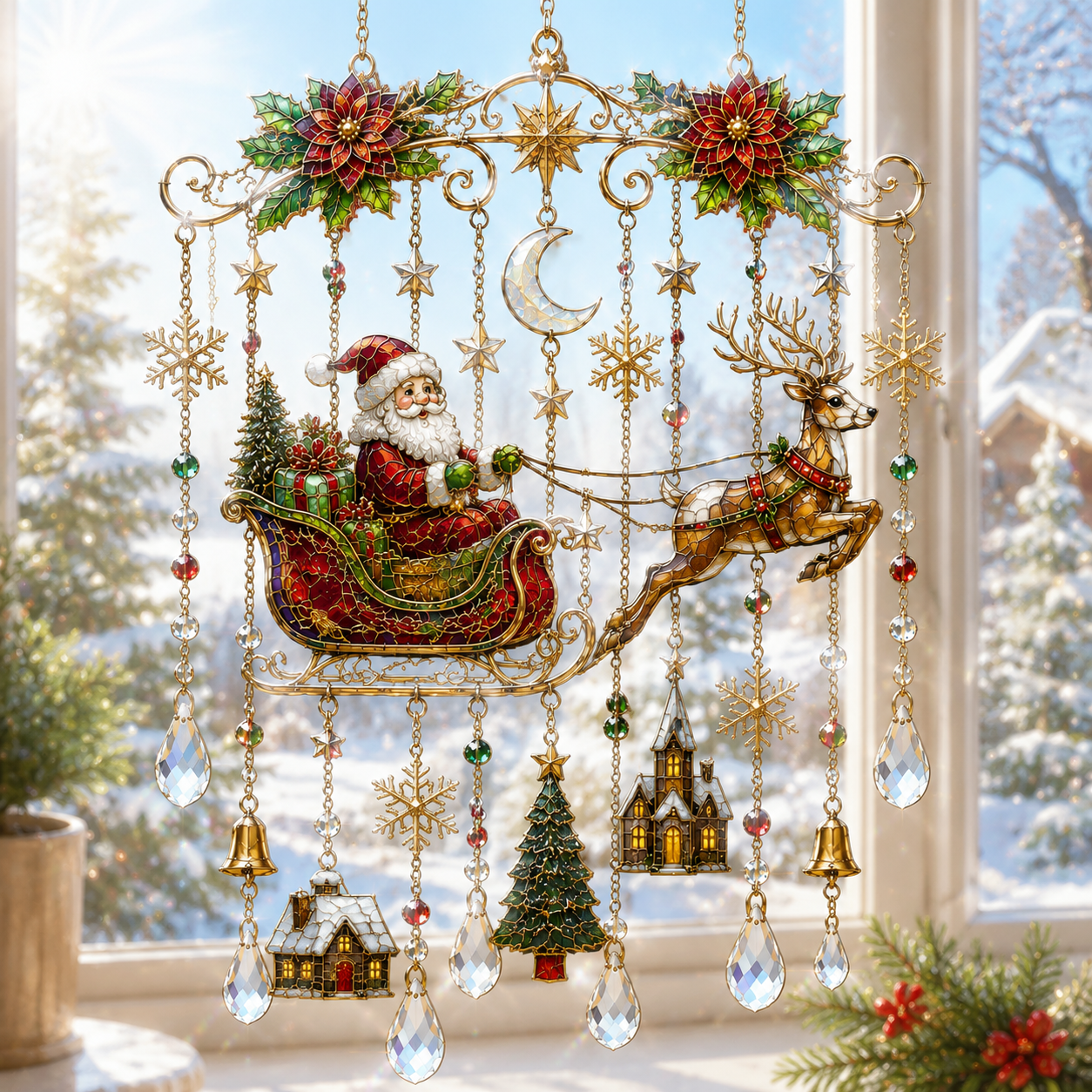 🔥Last Day Over 50% OFF - Handmade Christmas Stained Glass Wind Chime🔔