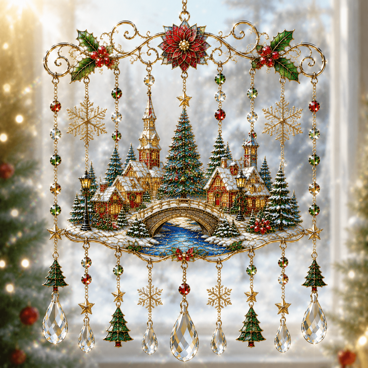 🔥Last Day Over 50% OFF - Handmade Christmas Stained Glass Wind Chime🔔
