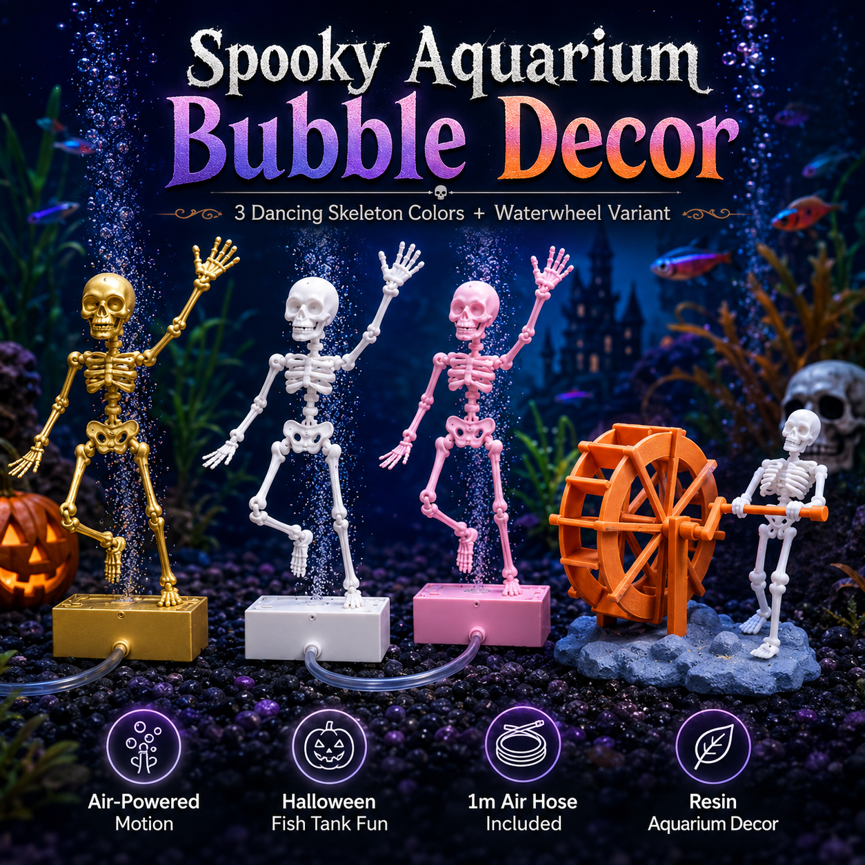 💀🫧 Dancing Skeleton Bubble Aquarium Ornament