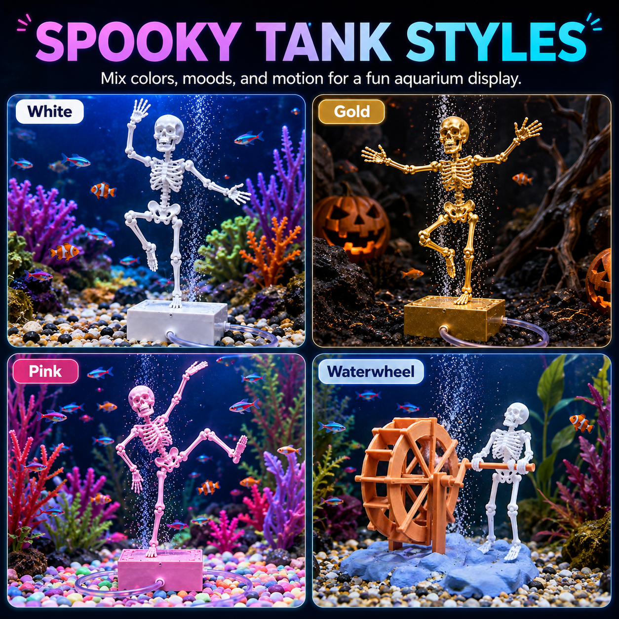 💀🫧 Dancing Skeleton Bubble Aquarium Ornament
