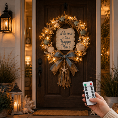 Lighted Coastal “Happy Place” Welcome Wreath